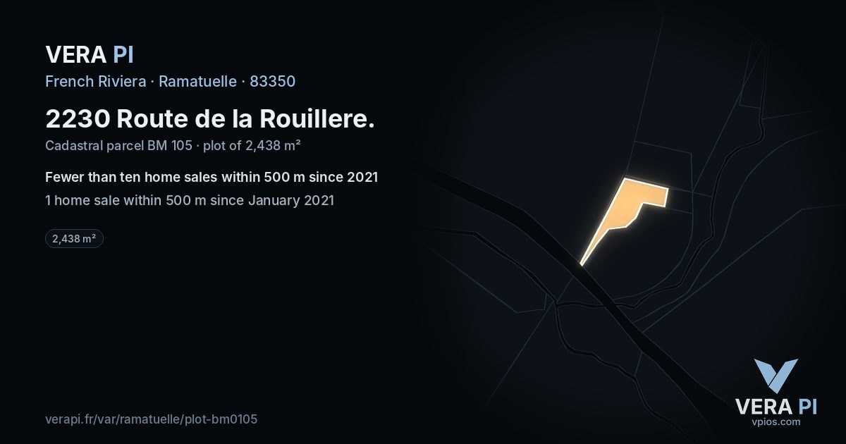2230 Route de la Rouillere, Ramatuelle at night – the plot lit, the parcels around coloured by the prices near them