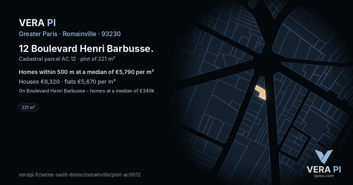 12 Boulevard Henri Barbusse, Romainville at night – the plot lit, the parcels around coloured by the prices near them