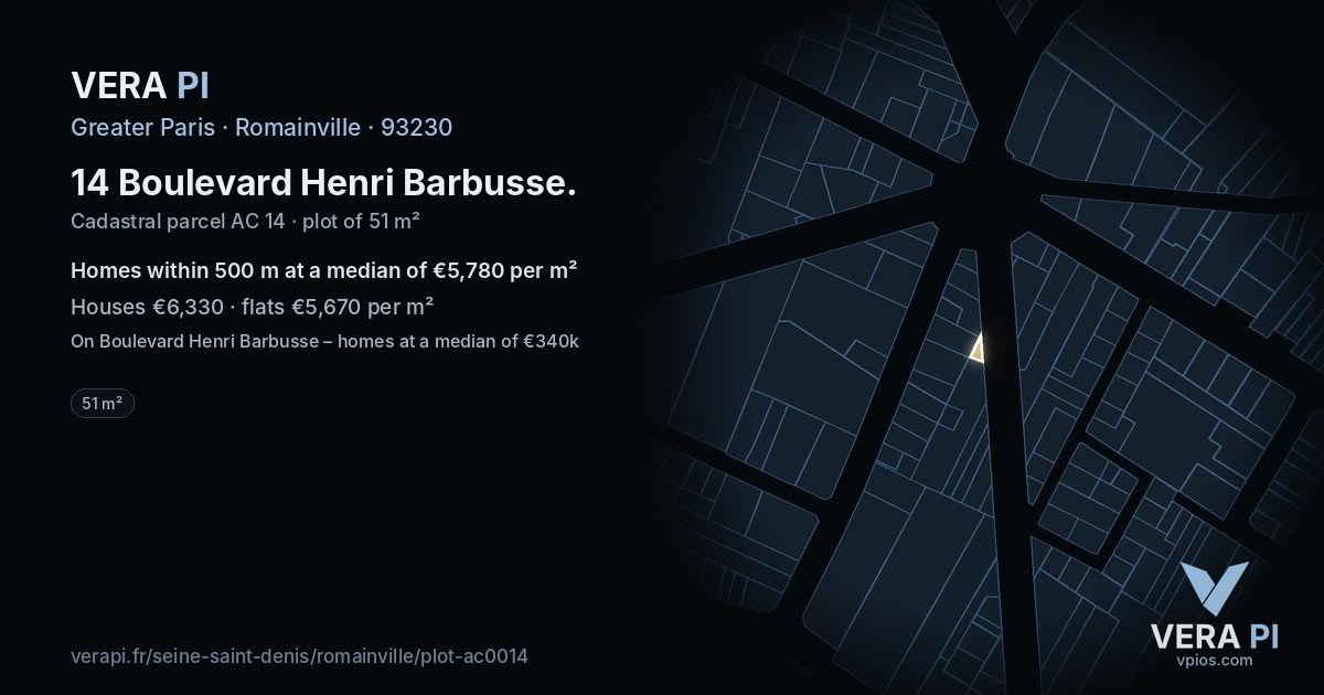 14 Boulevard Henri Barbusse, Romainville at night – the plot lit, the parcels around coloured by the prices near them