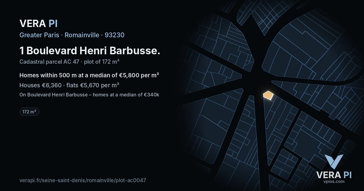 1 Boulevard Henri Barbusse, Romainville at night – the plot lit, the parcels around coloured by the prices near them