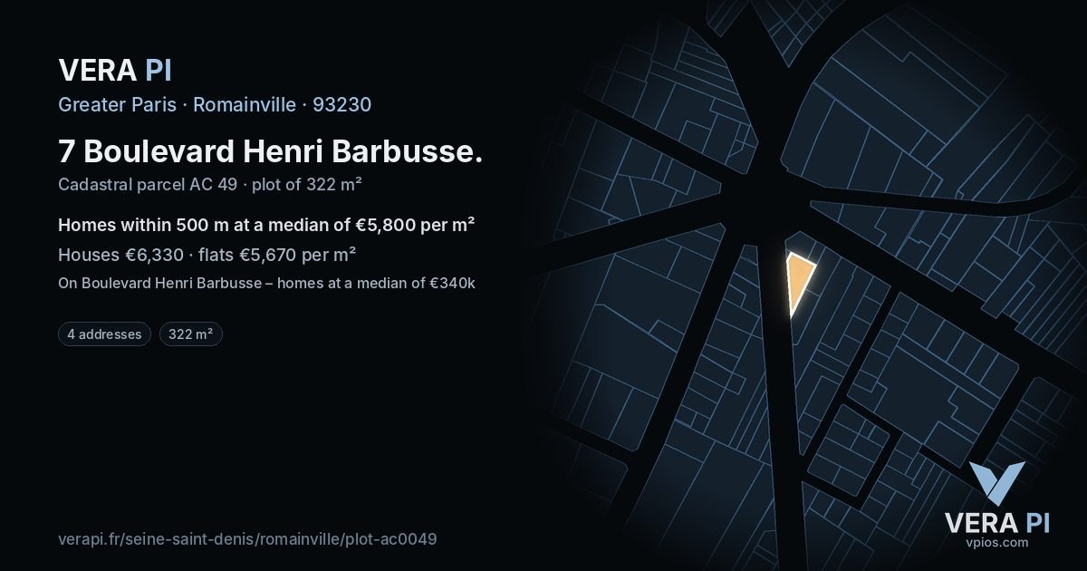 7 Boulevard Henri Barbusse, Romainville at night – the plot lit, the parcels around coloured by the prices near them