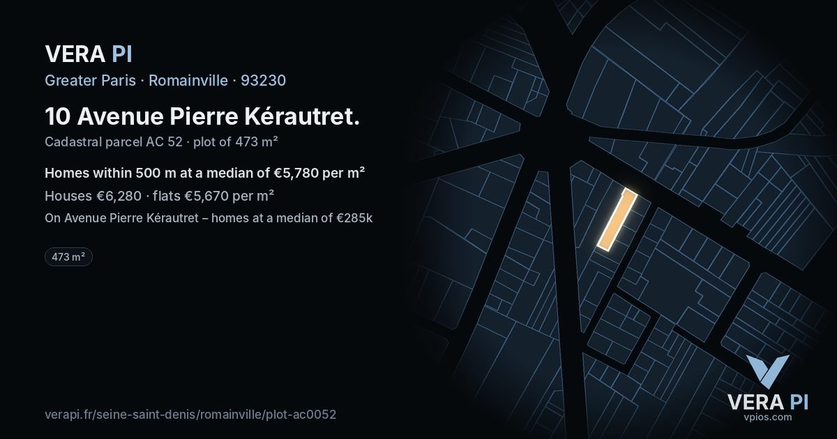10 Avenue Pierre Kérautret, Romainville at night – the plot lit, the parcels around coloured by the prices near them