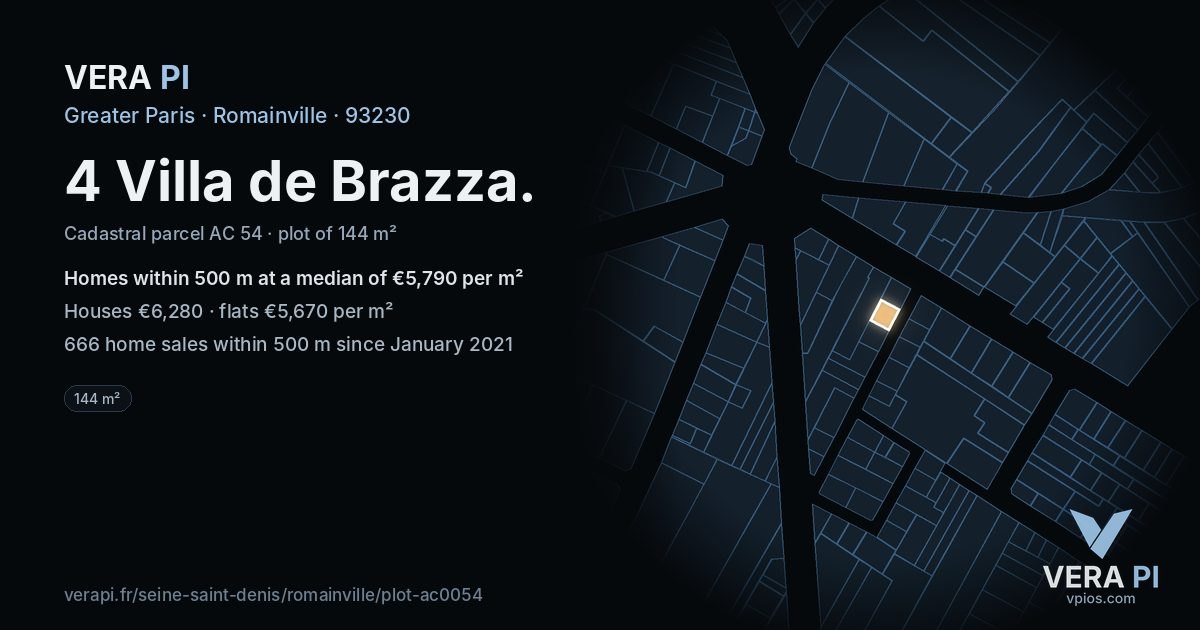 4 Villa de Brazza, Romainville at night – the plot lit, the parcels around coloured by the prices near them