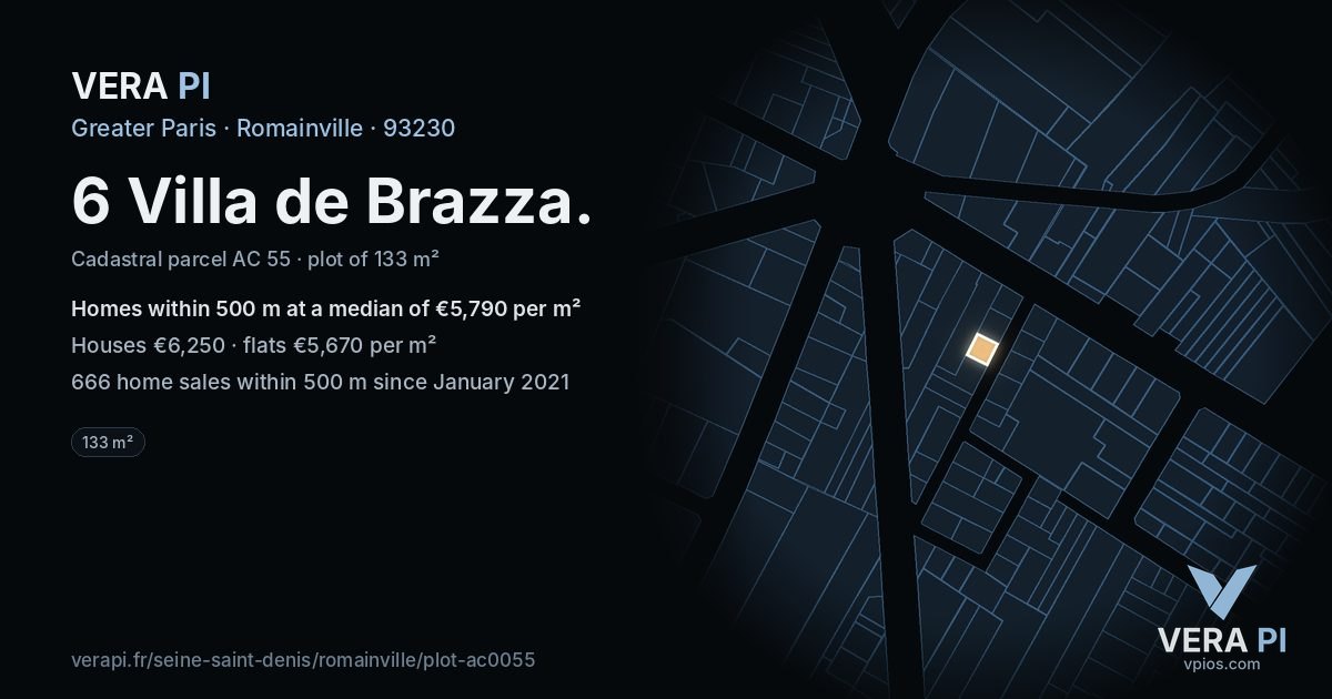 6 Villa de Brazza, Romainville at night – the plot lit, the parcels around coloured by the prices near them