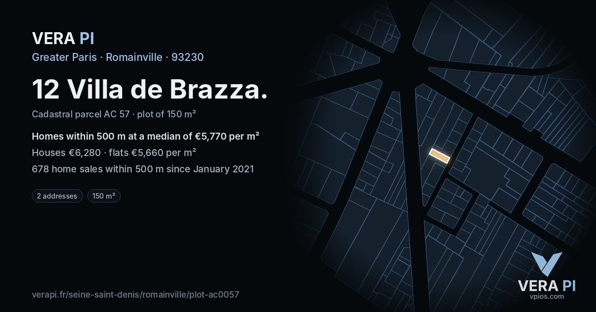 12 Villa de Brazza, Romainville at night – the plot lit, the parcels around coloured by the prices near them