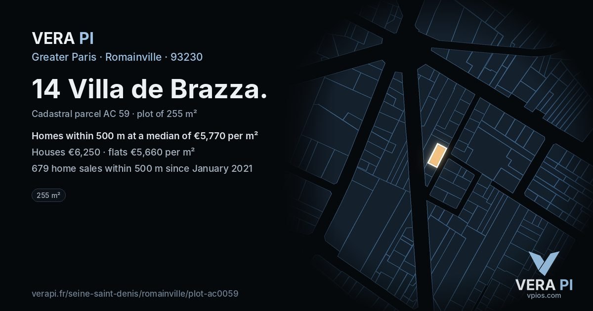 14 Villa de Brazza, Romainville at night – the plot lit, the parcels around coloured by the prices near them