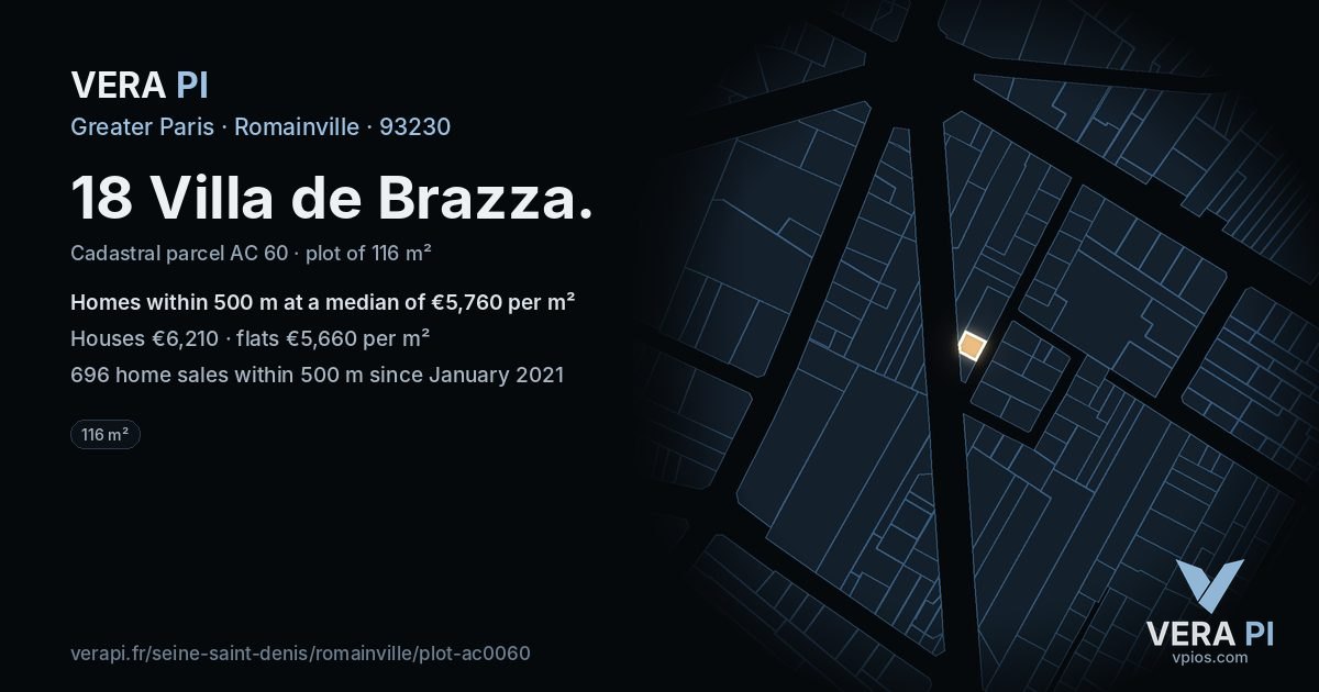18 Villa de Brazza, Romainville at night – the plot lit, the parcels around coloured by the prices near them
