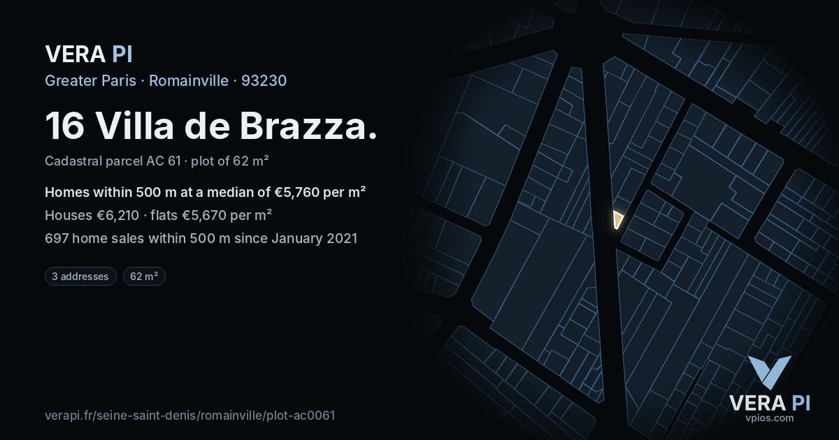 16 Villa de Brazza, Romainville at night – the plot lit, the parcels around coloured by the prices near them