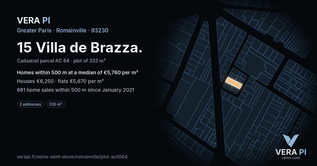 15 Villa de Brazza, Romainville at night – the plot lit, the parcels around coloured by the prices near them