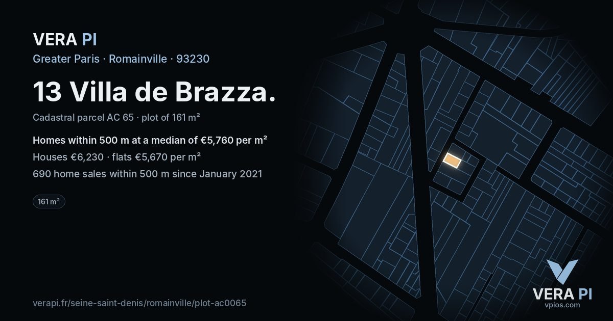 13 Villa de Brazza, Romainville at night – the plot lit, the parcels around coloured by the prices near them