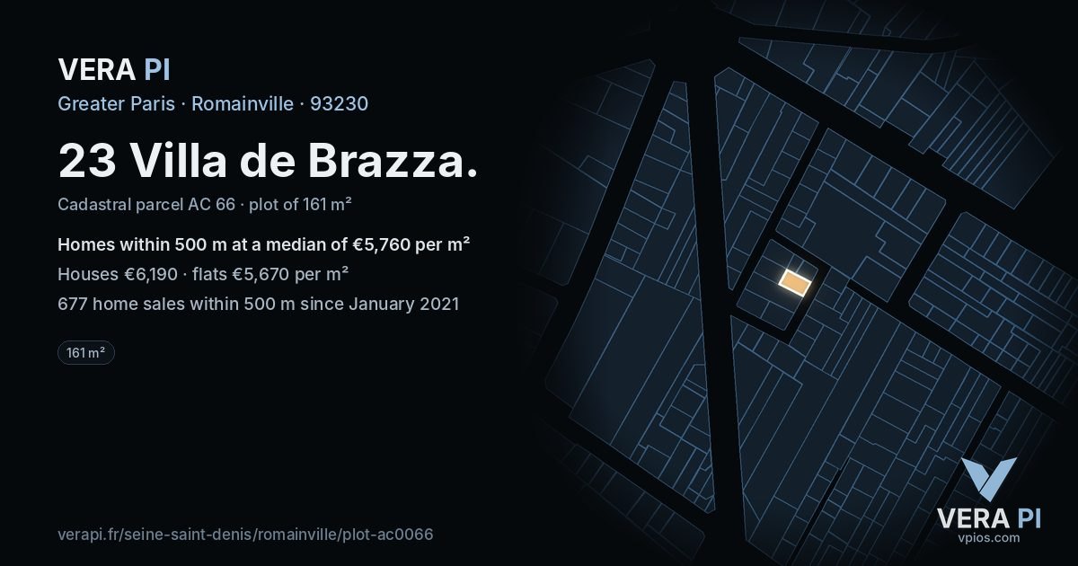 23 Villa de Brazza, Romainville at night – the plot lit, the parcels around coloured by the prices near them