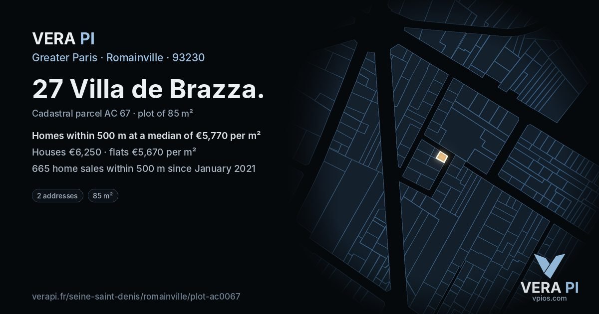 27 Villa de Brazza, Romainville at night – the plot lit, the parcels around coloured by the prices near them