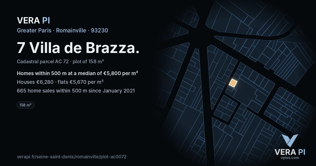7 Villa de Brazza, Romainville at night – the plot lit, the parcels around coloured by the prices near them