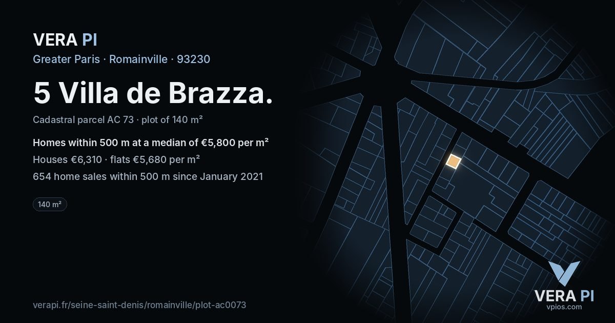5 Villa de Brazza, Romainville at night – the plot lit, the parcels around coloured by the prices near them