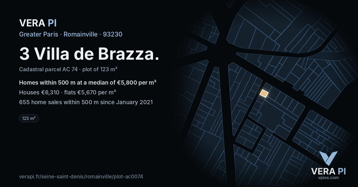 3 Villa de Brazza, Romainville at night – the plot lit, the parcels around coloured by the prices near them