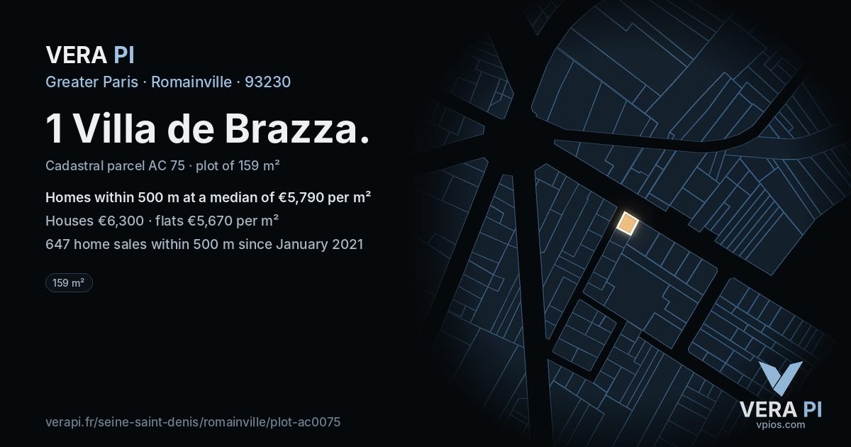 1 Villa de Brazza, Romainville at night – the plot lit, the parcels around coloured by the prices near them