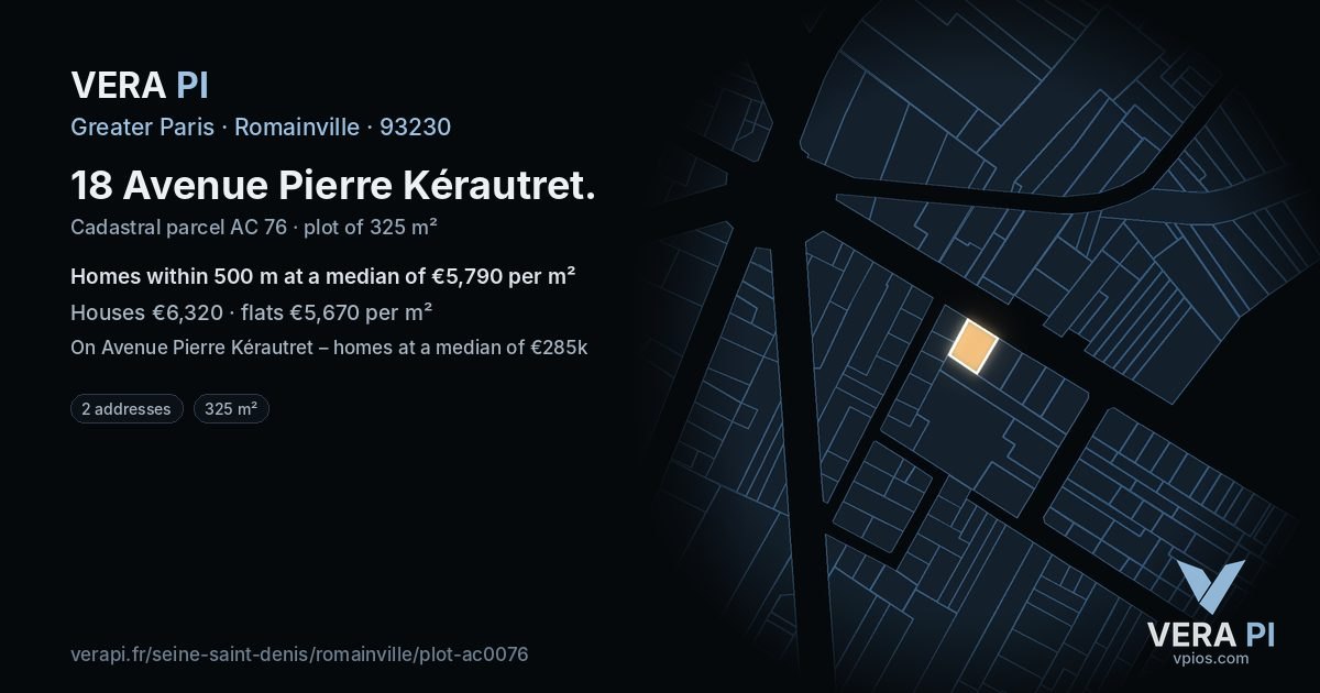 18 Avenue Pierre Kérautret, Romainville at night – the plot lit, the parcels around coloured by the prices near them