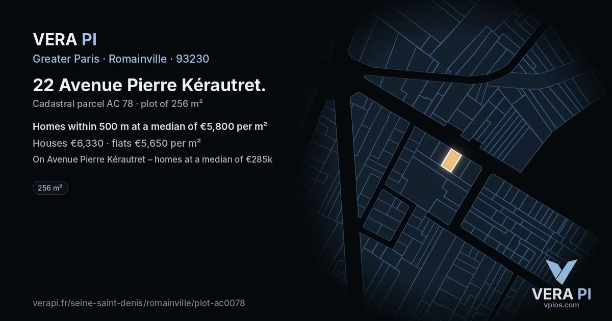 22 Avenue Pierre Kérautret, Romainville at night – the plot lit, the parcels around coloured by the prices near them
