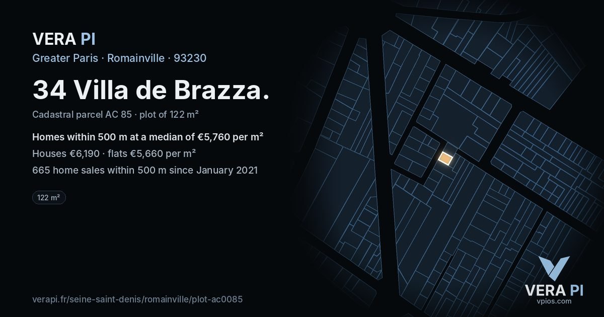 34 Villa de Brazza, Romainville at night – the plot lit, the parcels around coloured by the prices near them