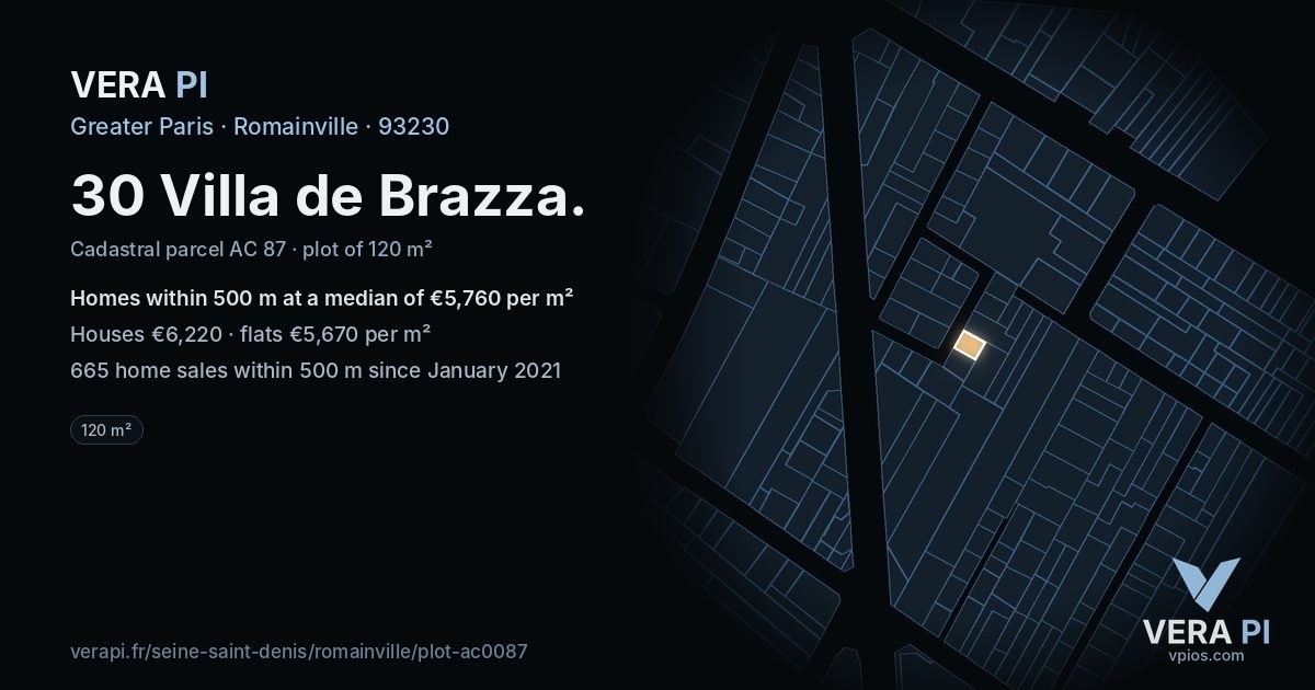 30 Villa de Brazza, Romainville at night – the plot lit, the parcels around coloured by the prices near them