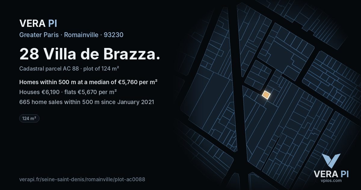 28 Villa de Brazza, Romainville at night – the plot lit, the parcels around coloured by the prices near them