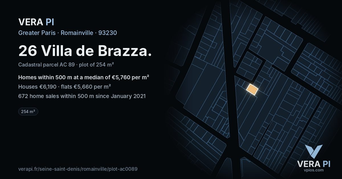 26 Villa de Brazza, Romainville at night – the plot lit, the parcels around coloured by the prices near them