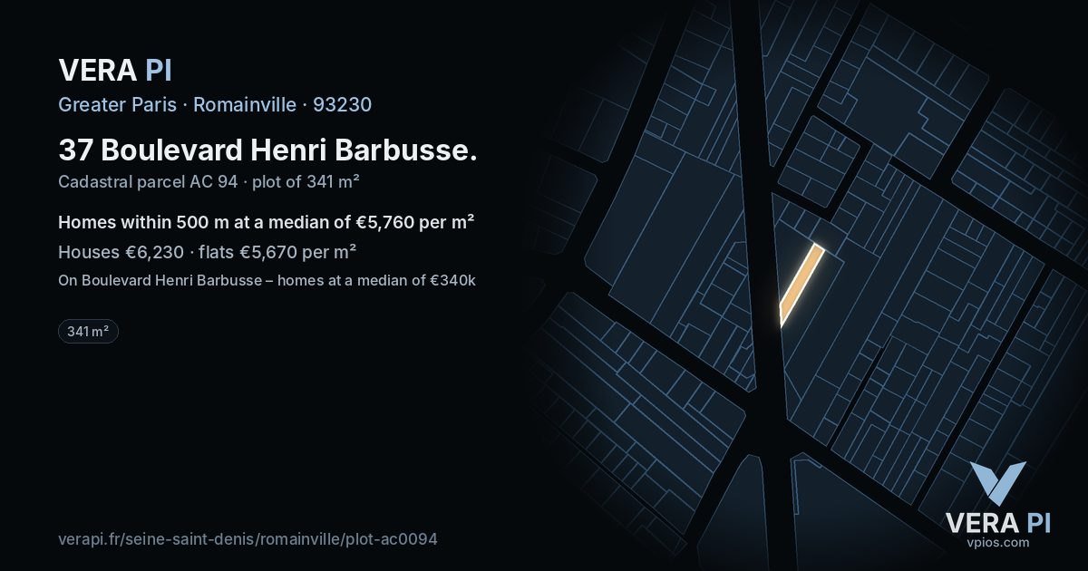 37 Boulevard Henri Barbusse, Romainville at night – the plot lit, the parcels around coloured by the prices near them