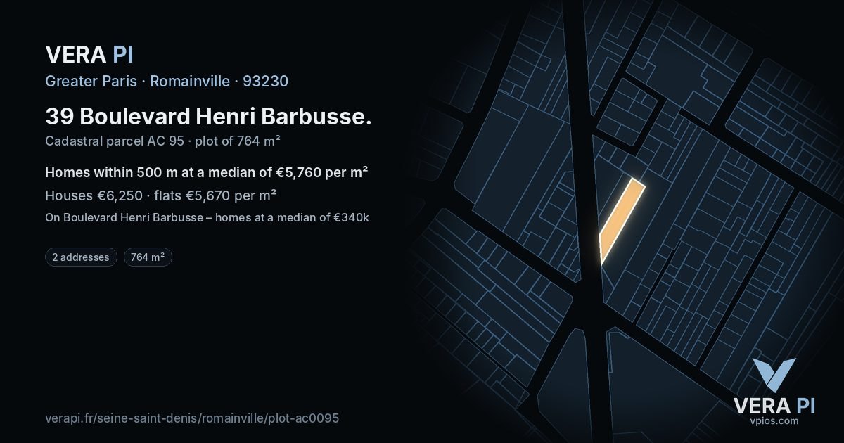 39 Boulevard Henri Barbusse, Romainville at night – the plot lit, the parcels around coloured by the prices near them