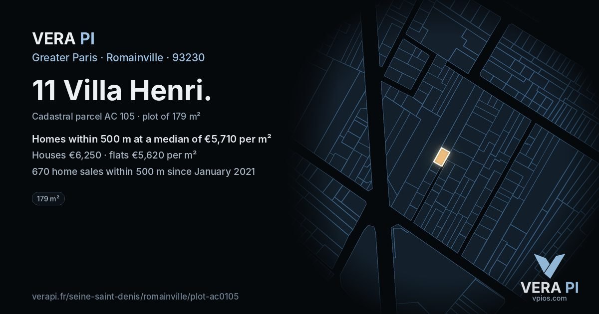 11 Villa Henri, Romainville at night – the plot lit, the parcels around coloured by the prices near them