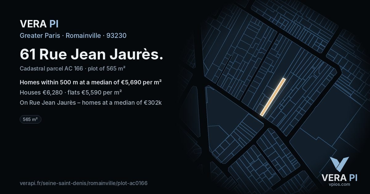 61 Rue Jean Jaurès, Romainville at night – the plot lit, the parcels around coloured by the prices near them
