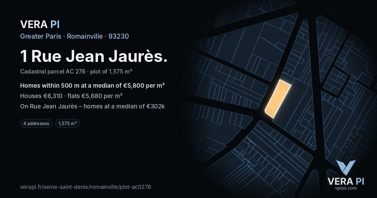 1 Rue Jean Jaurès, Romainville at night – the plot lit, the parcels around coloured by the prices near them