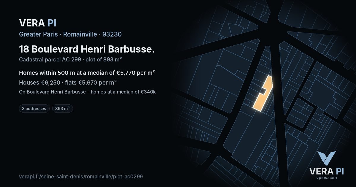 18 Boulevard Henri Barbusse, Romainville at night – the plot lit, the parcels around coloured by the prices near them