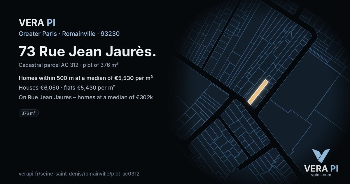 73 Rue Jean Jaurès, Romainville at night – the plot lit, the parcels around coloured by the prices near them