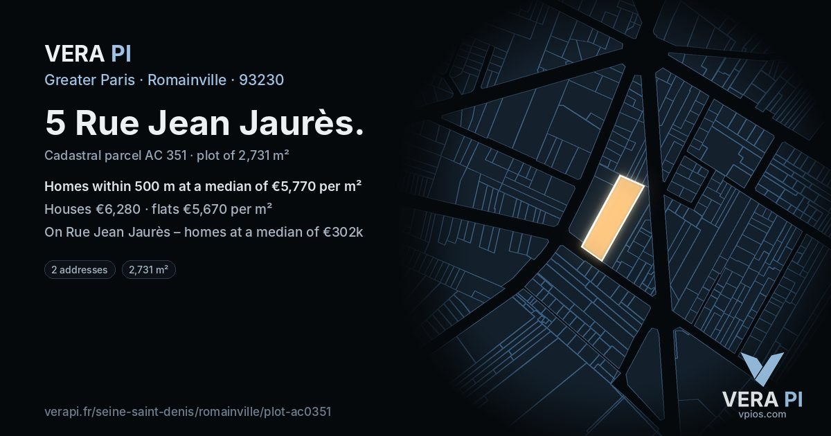 5 Rue Jean Jaurès, Romainville at night – the plot lit, the parcels around coloured by the prices near them