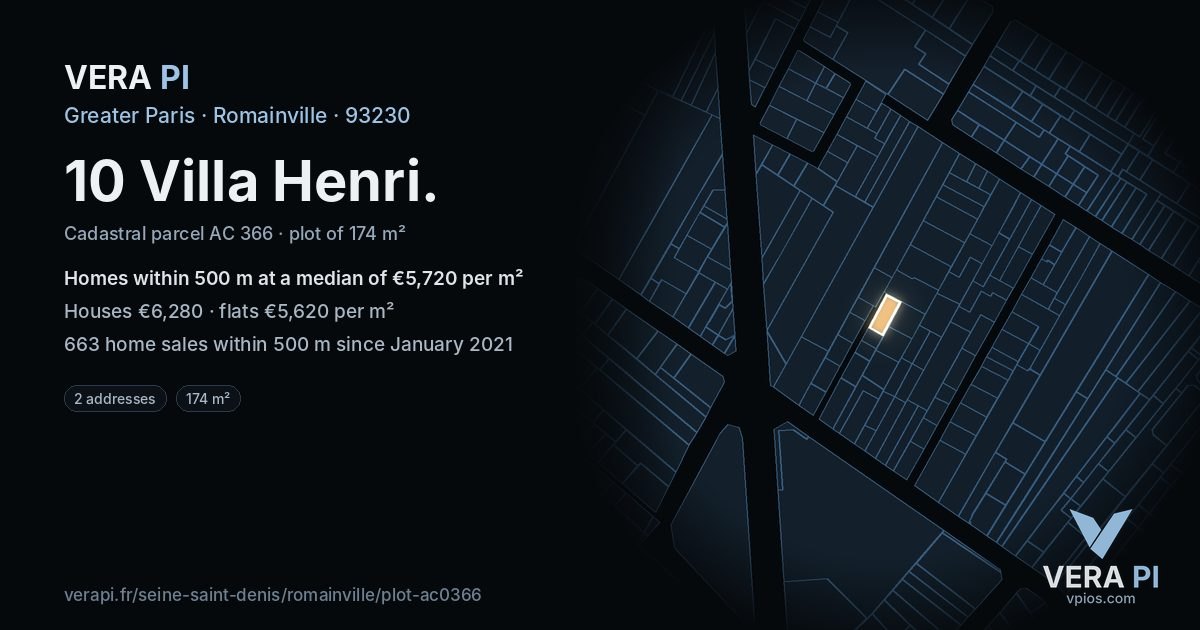 10 Villa Henri, Romainville at night – the plot lit, the parcels around coloured by the prices near them