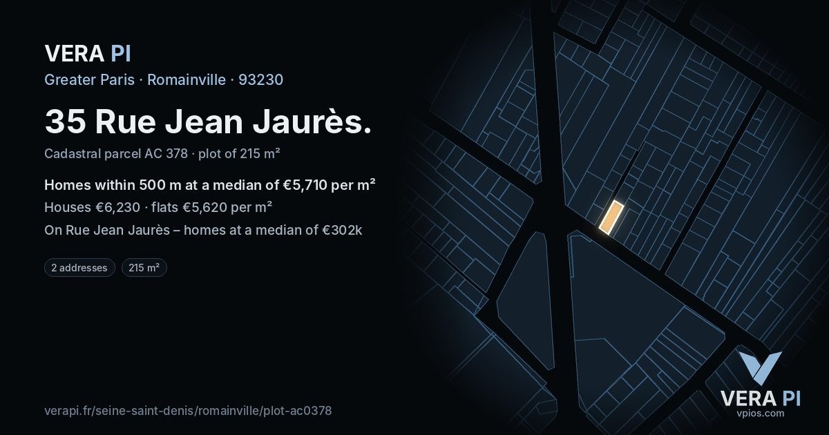 35 Rue Jean Jaurès, Romainville at night – the plot lit, the parcels around coloured by the prices near them