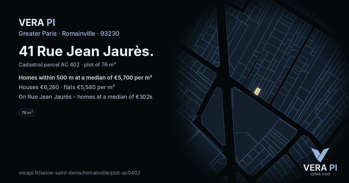 41 Rue Jean Jaurès, Romainville at night – the plot lit, the parcels around coloured by the prices near them