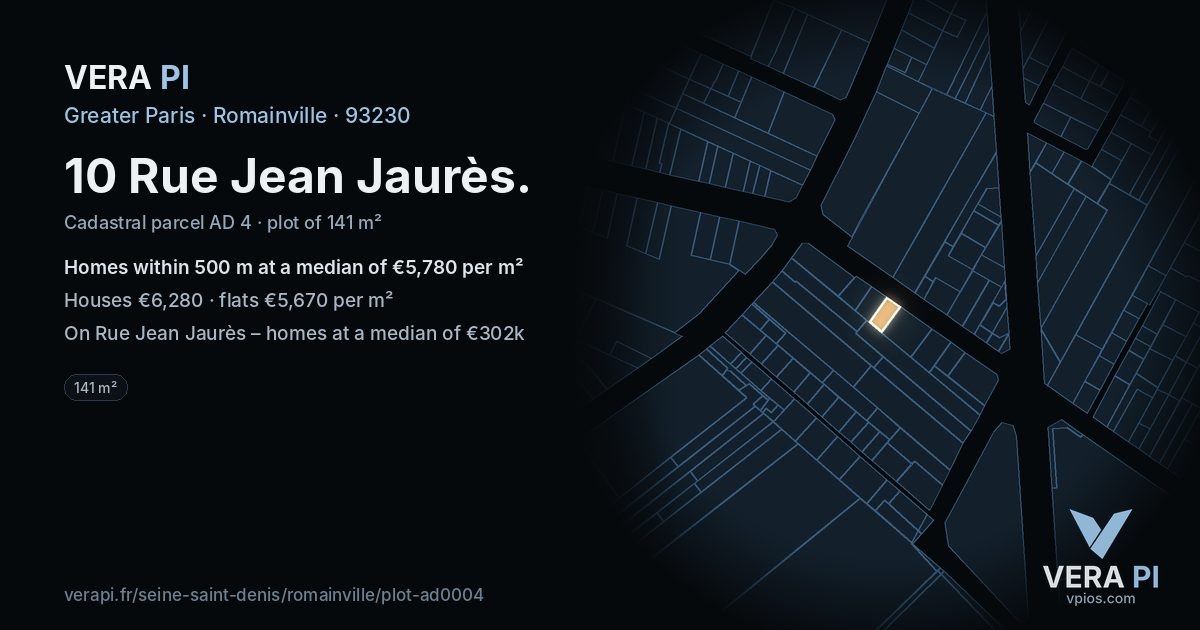 10 Rue Jean Jaurès, Romainville at night – the plot lit, the parcels around coloured by the prices near them