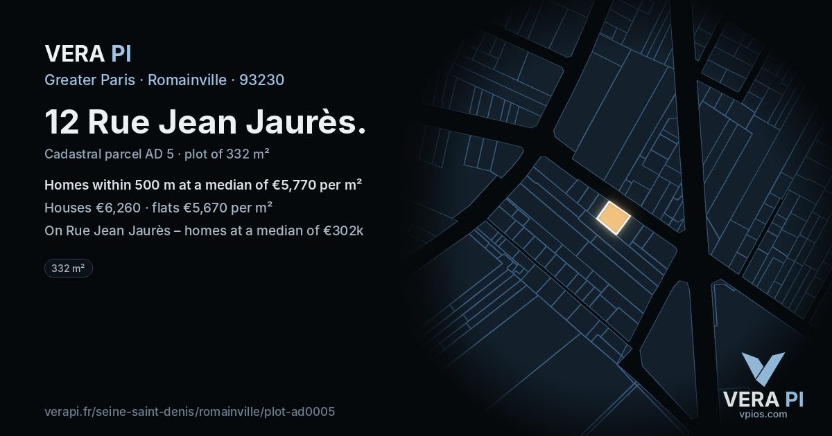 12 Rue Jean Jaurès, Romainville at night – the plot lit, the parcels around coloured by the prices near them