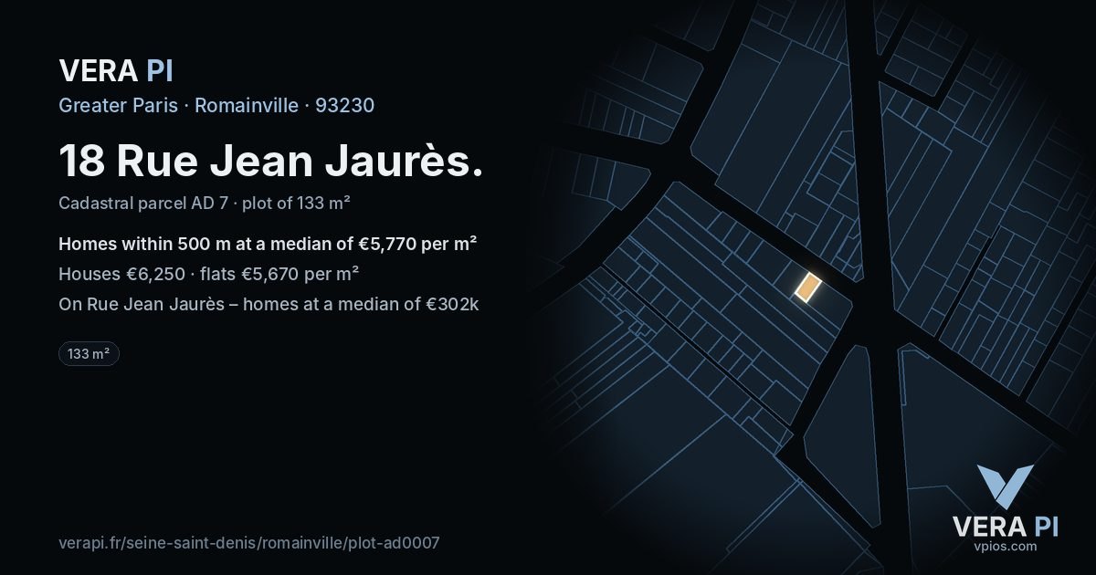 18 Rue Jean Jaurès, Romainville at night – the plot lit, the parcels around coloured by the prices near them