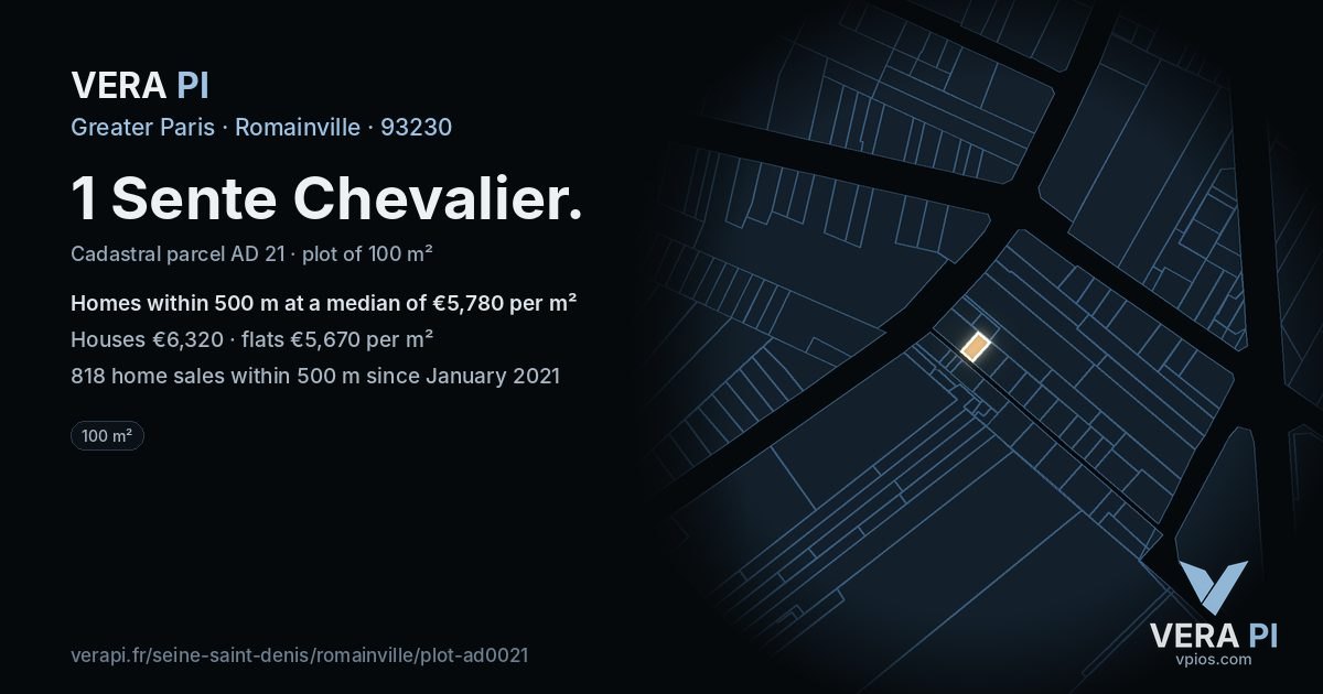 1 Sente Chevalier, Romainville at night – the plot lit, the parcels around coloured by the prices near them