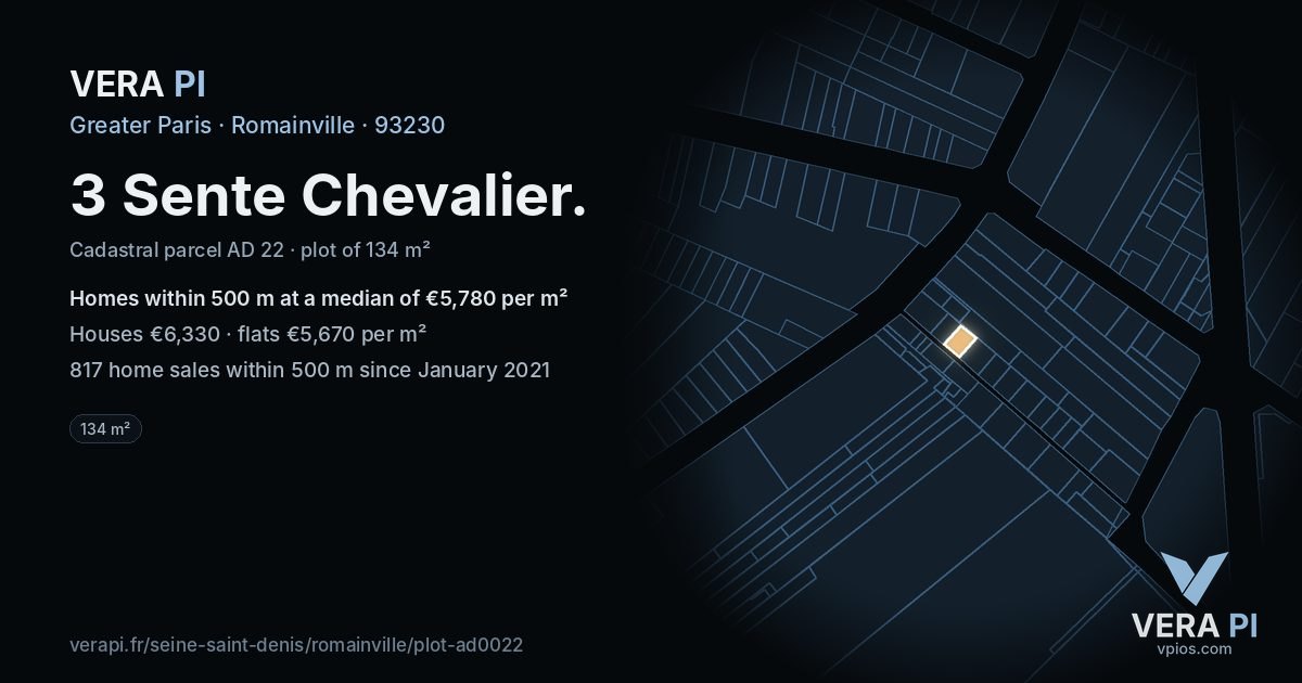 3 Sente Chevalier, Romainville at night – the plot lit, the parcels around coloured by the prices near them