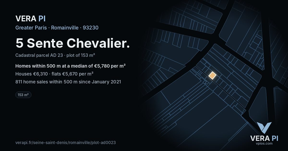 5 Sente Chevalier, Romainville at night – the plot lit, the parcels around coloured by the prices near them