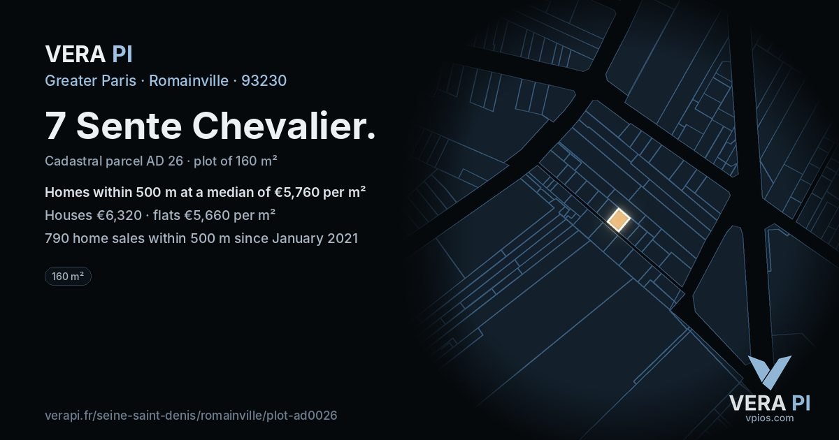 7 Sente Chevalier, Romainville at night – the plot lit, the parcels around coloured by the prices near them