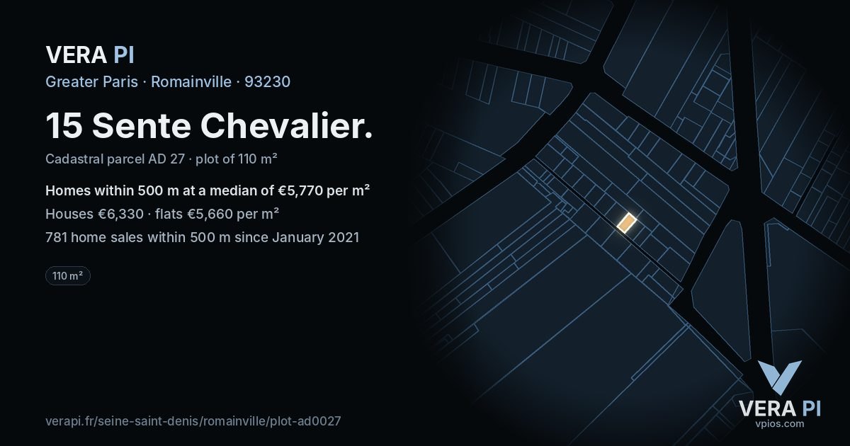15 Sente Chevalier, Romainville at night – the plot lit, the parcels around coloured by the prices near them