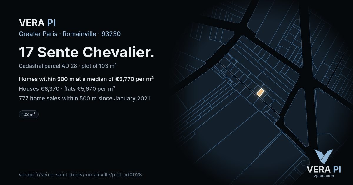 17 Sente Chevalier, Romainville at night – the plot lit, the parcels around coloured by the prices near them