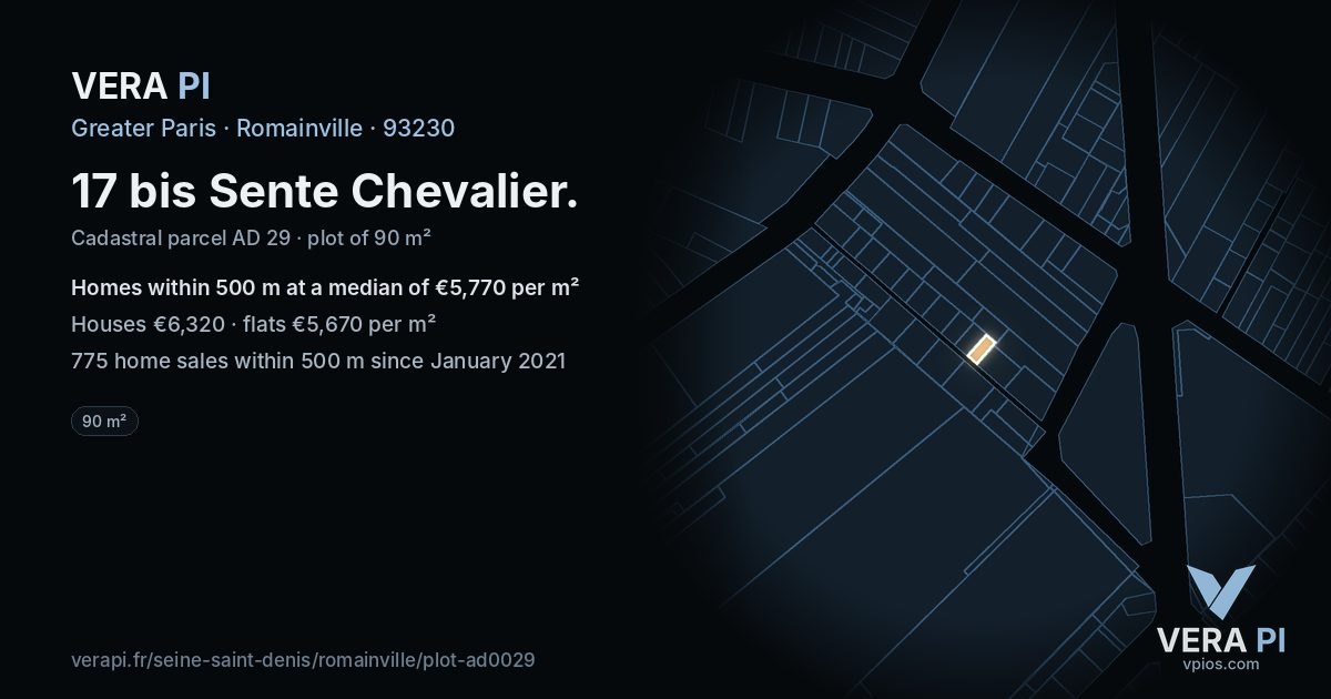 17 bis Sente Chevalier, Romainville at night – the plot lit, the parcels around coloured by the prices near them
