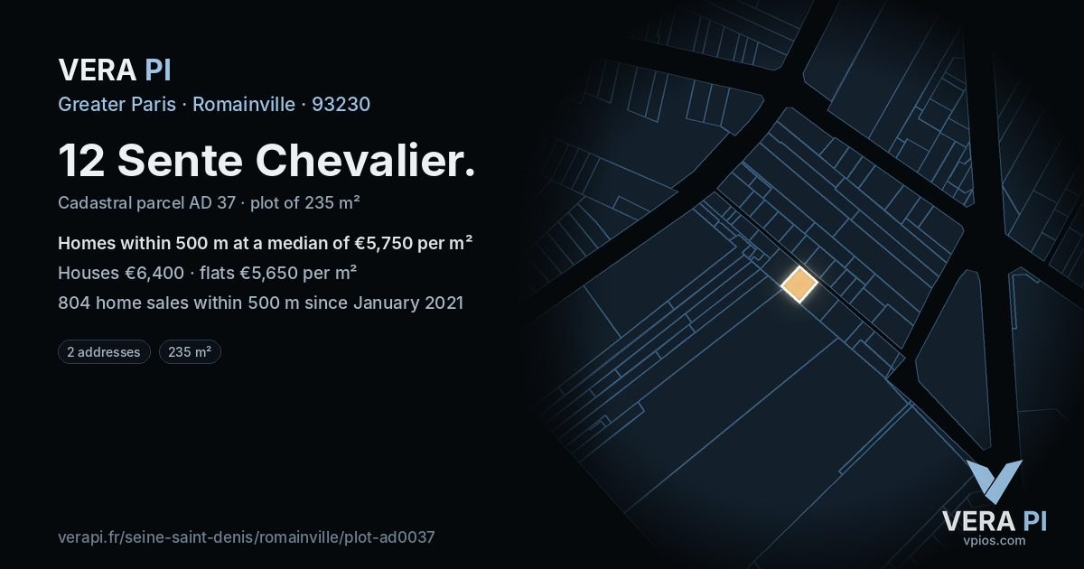 12 Sente Chevalier, Romainville at night – the plot lit, the parcels around coloured by the prices near them