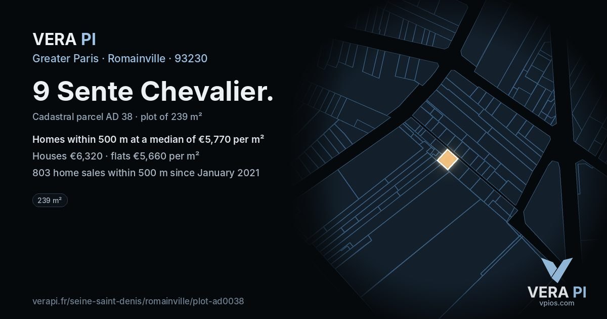 9 Sente Chevalier, Romainville at night – the plot lit, the parcels around coloured by the prices near them