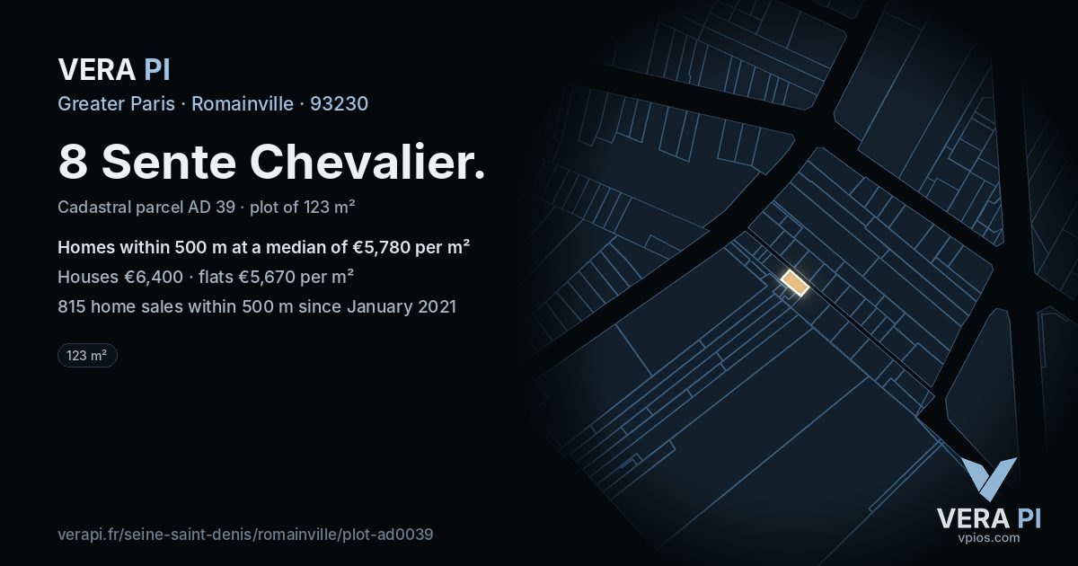 8 Sente Chevalier, Romainville at night – the plot lit, the parcels around coloured by the prices near them